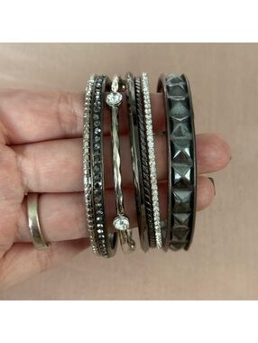 Elegant Silver and Black Bangle Set
